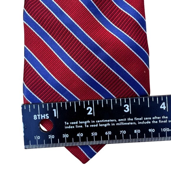 Tommy Hilfiger Mens Red & Blue 100% Silk Reversible Tie Striped & Floral Design - Picture 8 of 8
